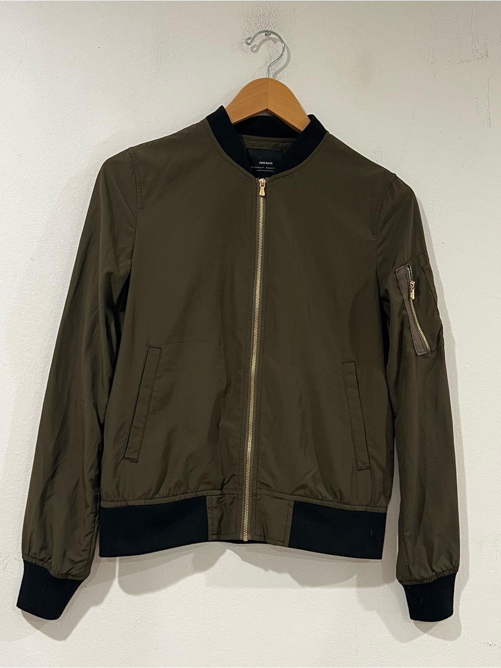 ZARA women’s Olive Bomber Jacket with Black Trim XS